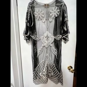 Sheer Embroidered Kimono Duster Coverup - New